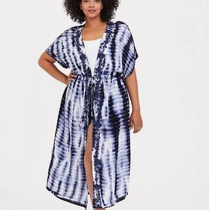 Torrid Sz 5/6 BLUE TIE-DYE TIE FRONT GAUZE KAFTAN